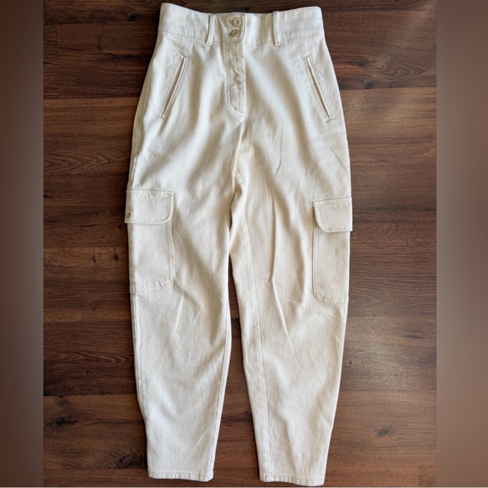 Cream High-Rise Cargo Pants